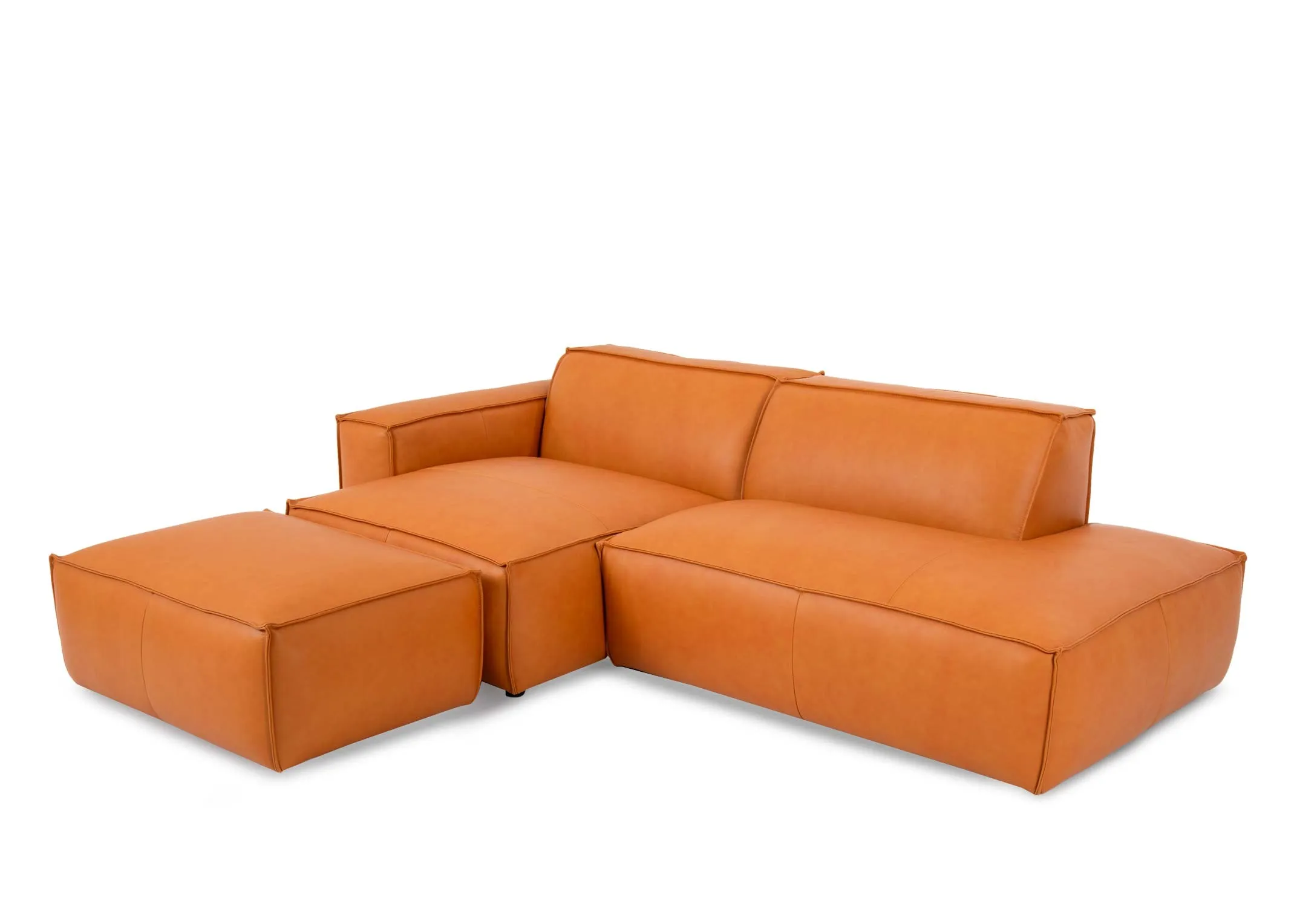 Tan Leather LAF Corner Chaise with Free Footstool Jayden EZ Living