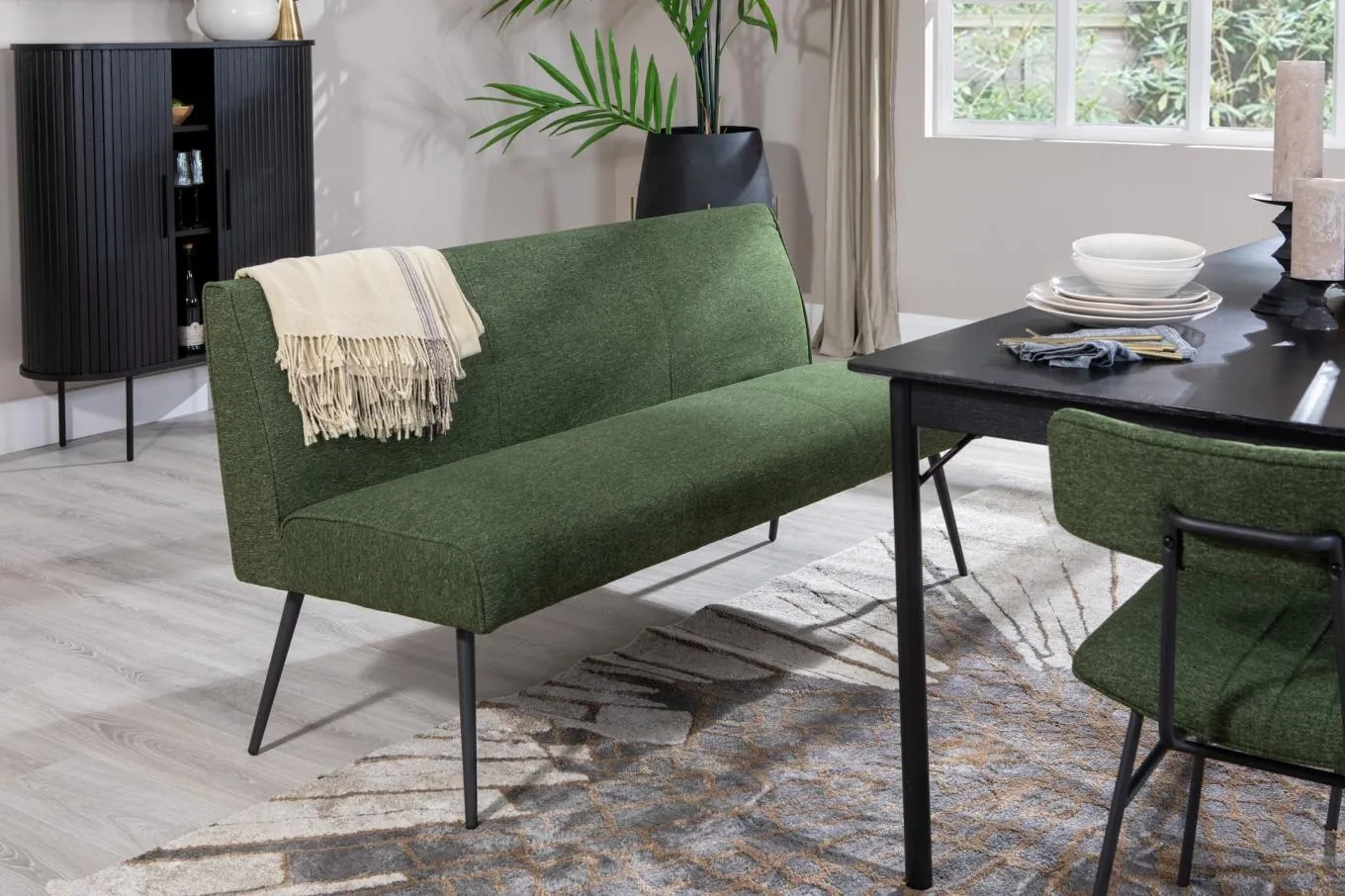 Green Fabric Dining Bench with Back - Decker - EZ Living Furniture